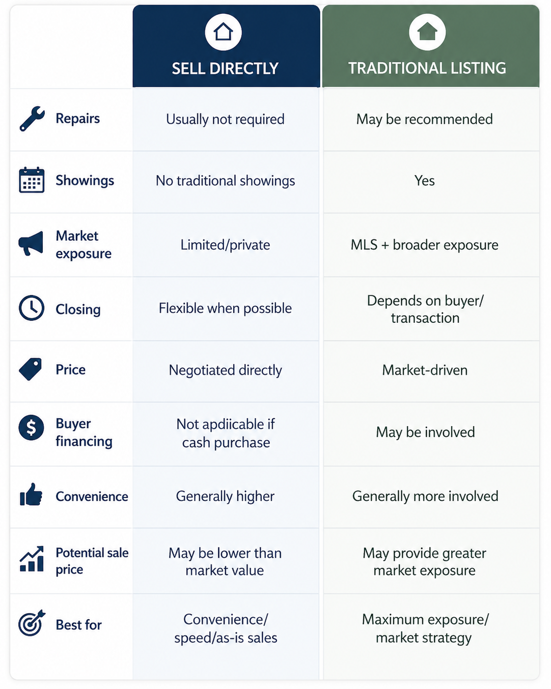 Comparison of direct property sale and traditional real estate listing options